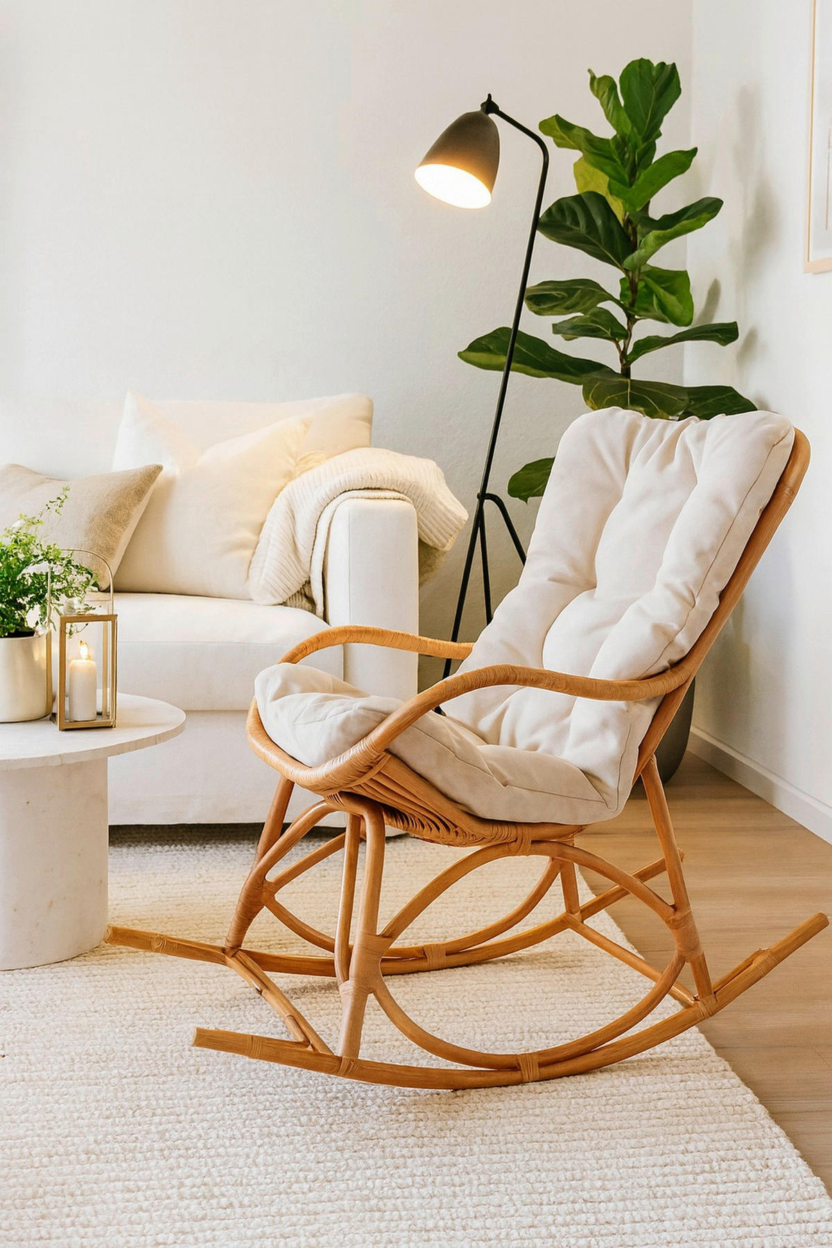 SCHAUKELSTUHL in Honig  - Creme/Honig, Natur, Holz/Textil (65/96/122cm) - MID.YOU