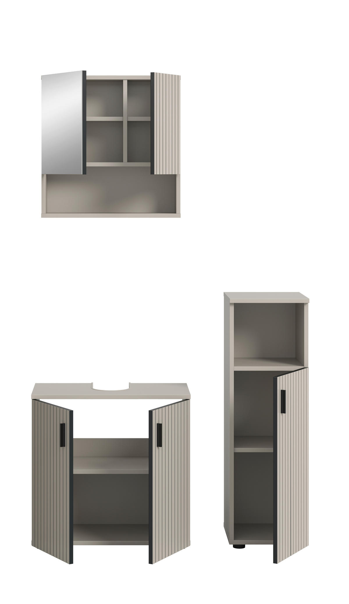 BADEZIMMER 3-teilig  in 90 cm  - Kaschmir/Schwarz, Trend, Glas/Holzwerkstoff (90cm) - MID.YOU