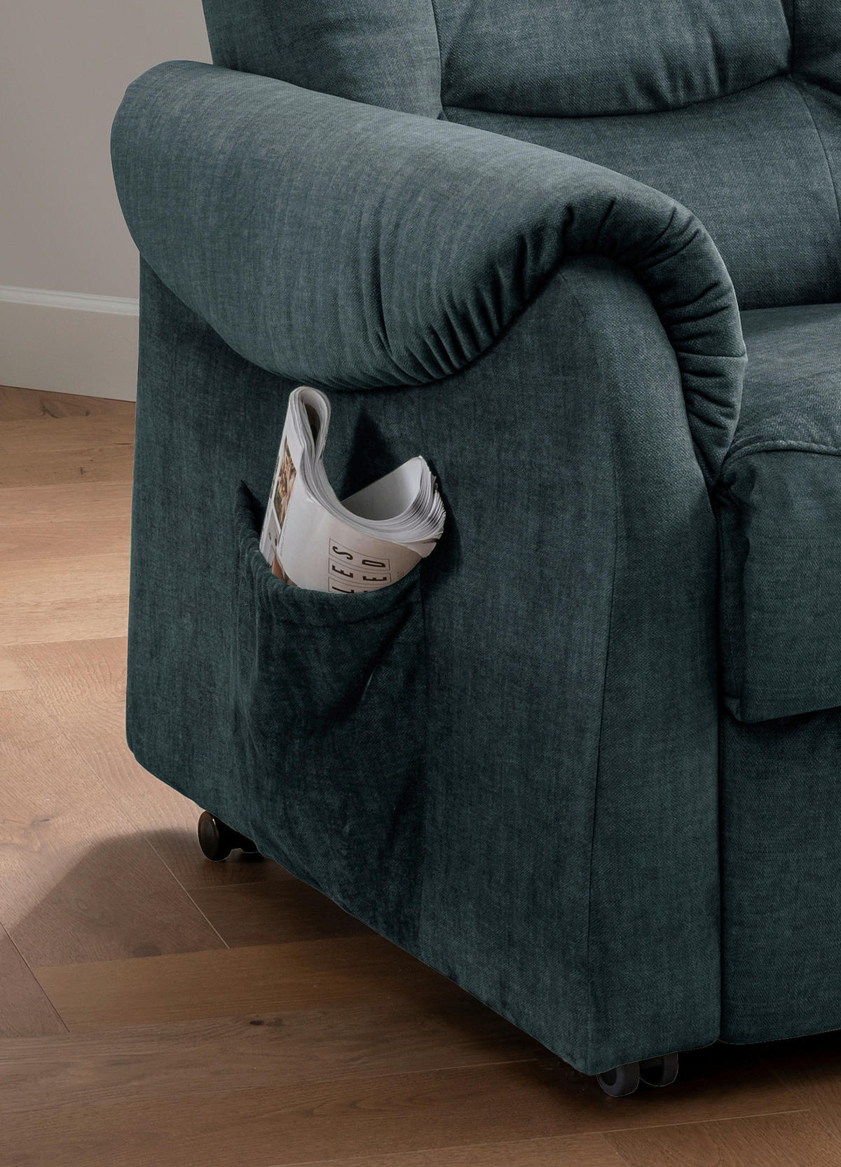 FERNSEHSESSEL in Velours Dunkelblau  - Schwarz/Braun, Design, Kunststoff/Textil (76/106/94cm) - Livetastic