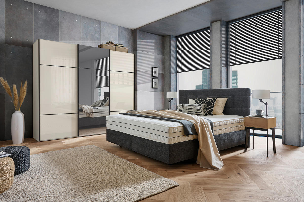 SCHWEBETÜRENSCHRANK  in Champagner  - Champagner/Schwarz, KONVENTIONELL, Glas/Holzwerkstoff (271/223/68cm) - Novel