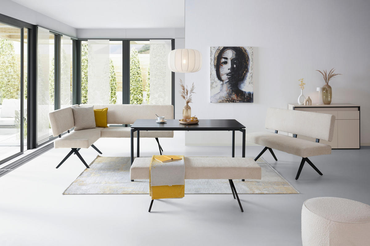 ECKBANK 150/190 cm Leinenoptik Schwarz, Beige   - Beige/Schwarz, KONVENTIONELL, Textil/Metall (150/190cm) - MID.YOU