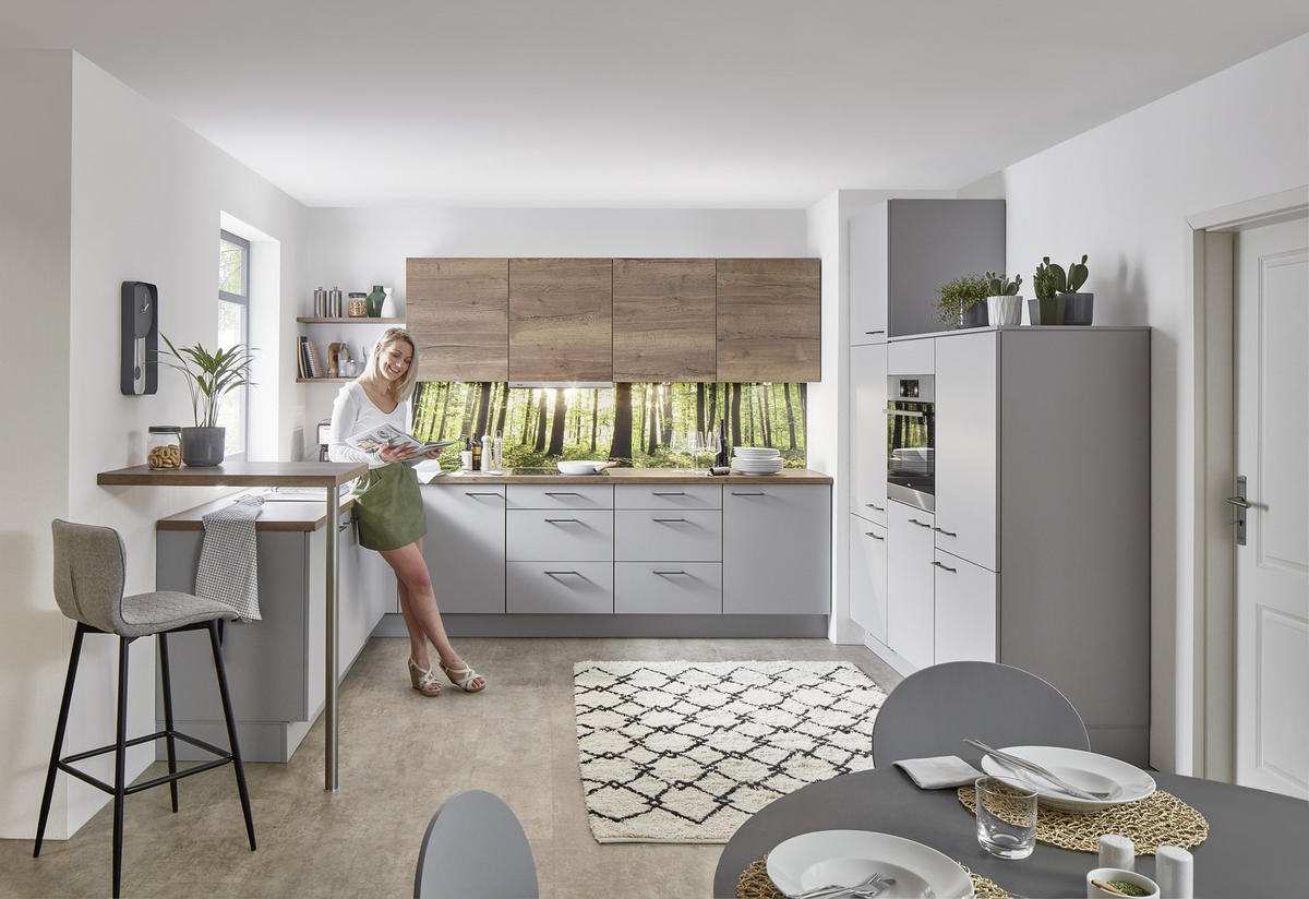 EINBAUKÜCHE   - Eichefarben/Grau, Design, Holzwerkstoff - Celina
