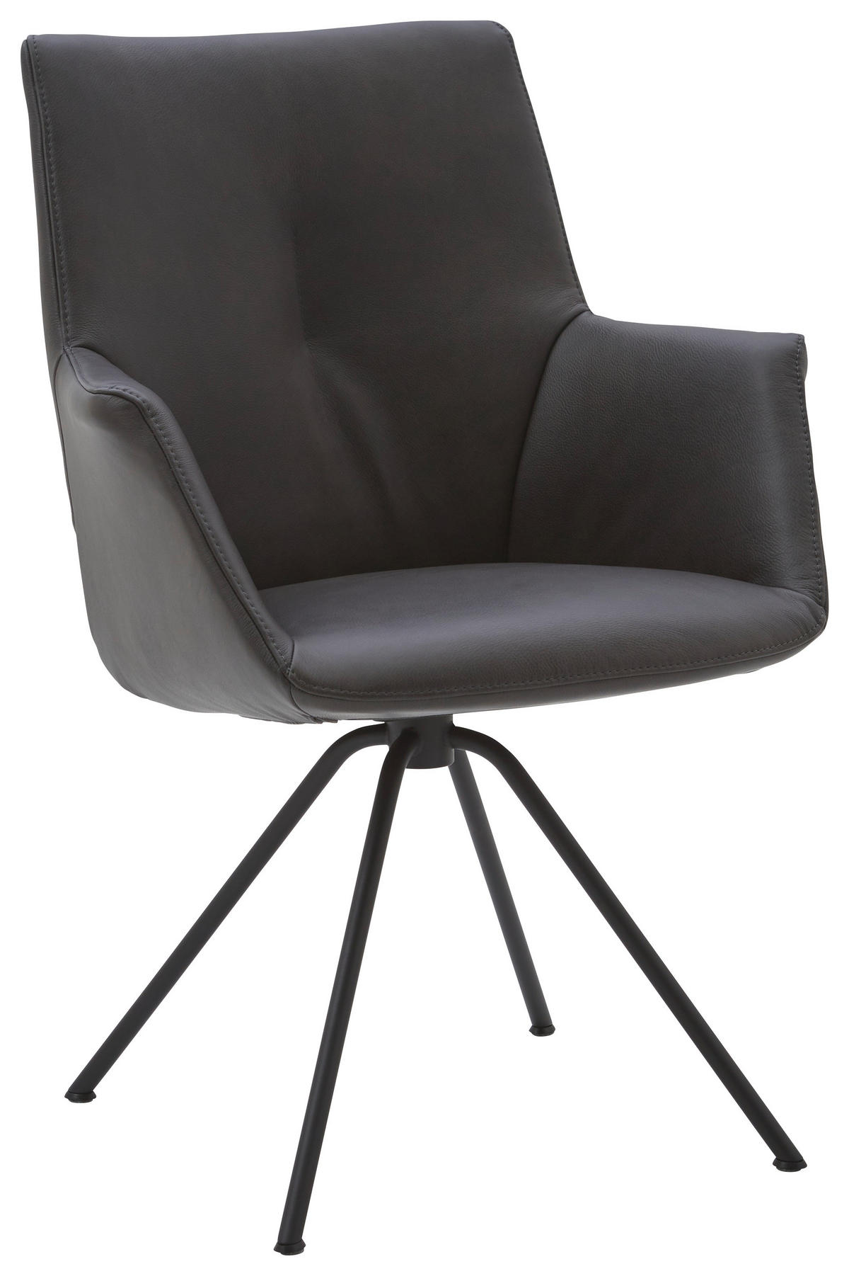ARMLEHNSTUHL drehbar  in Stahl Echtleder pigmentiert  - Anthrazit/Schwarz, Design, Leder/Metall (60/90/61cm) - Dieter Knoll