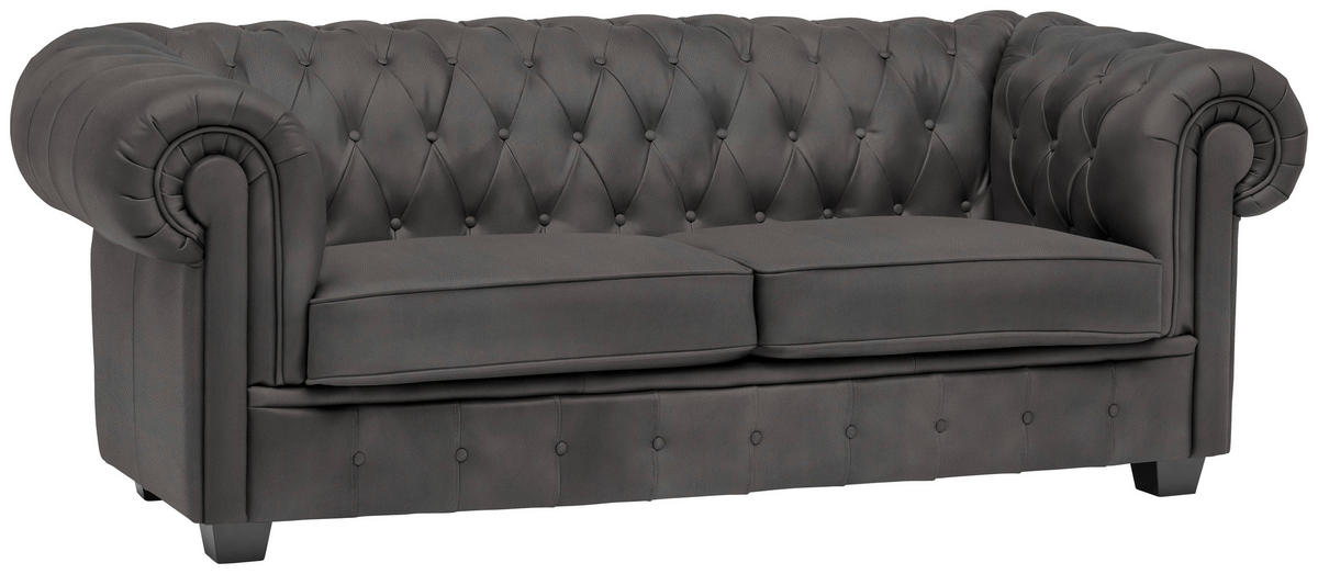 CHESTERFIELD-SOFA in Lederlook Dunkelgrau  - Wengefarben/Dunkelgrau, Lifestyle, Holz/Textil (206/76,5/96cm) - Landscape