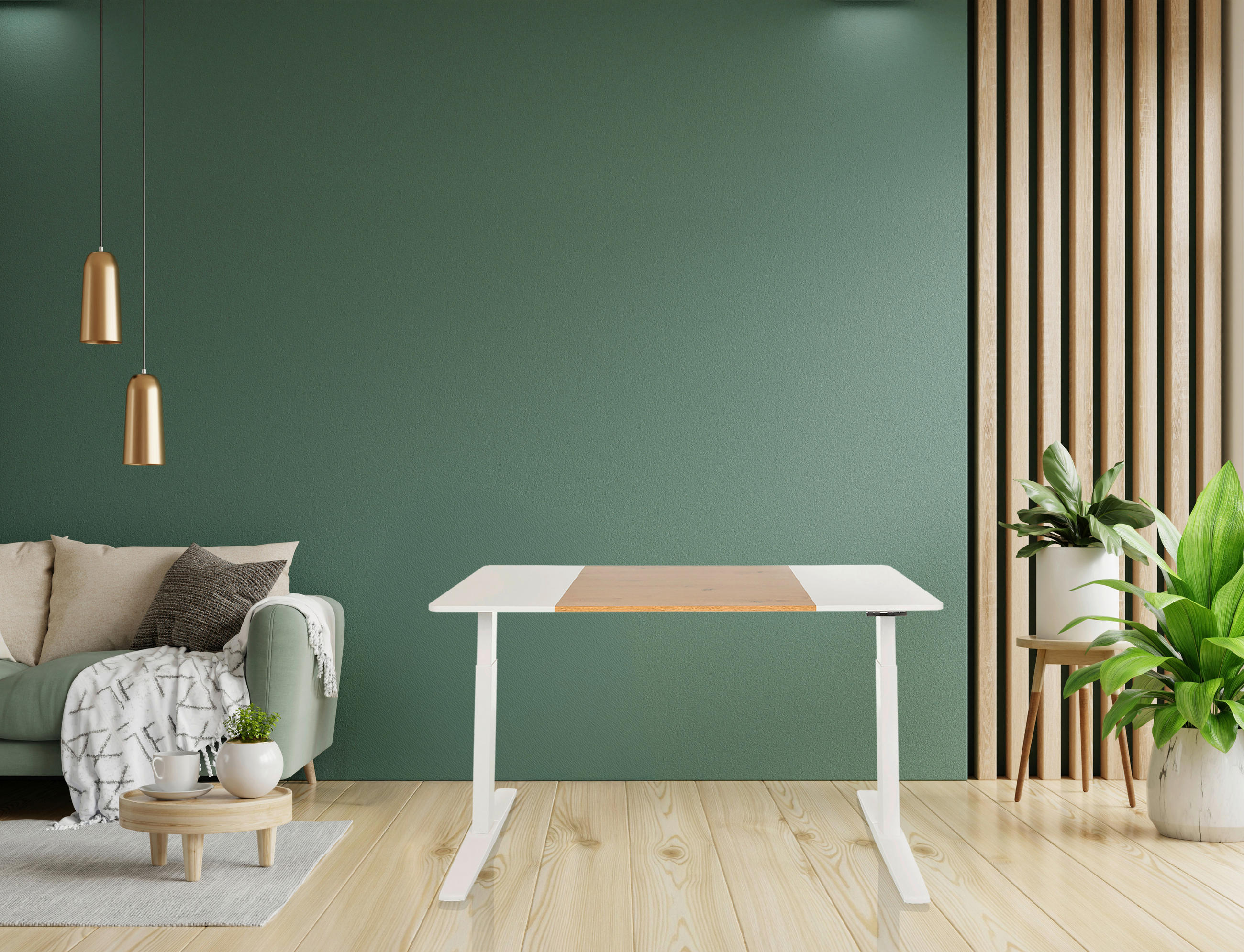 SKRIVBORD 140/70/73 - 118 cm  i vit, ekfärgad  - vit/ekfärgad, Modern, metall/trämaterial (140/70/73 - 118cm) - MID.YOU