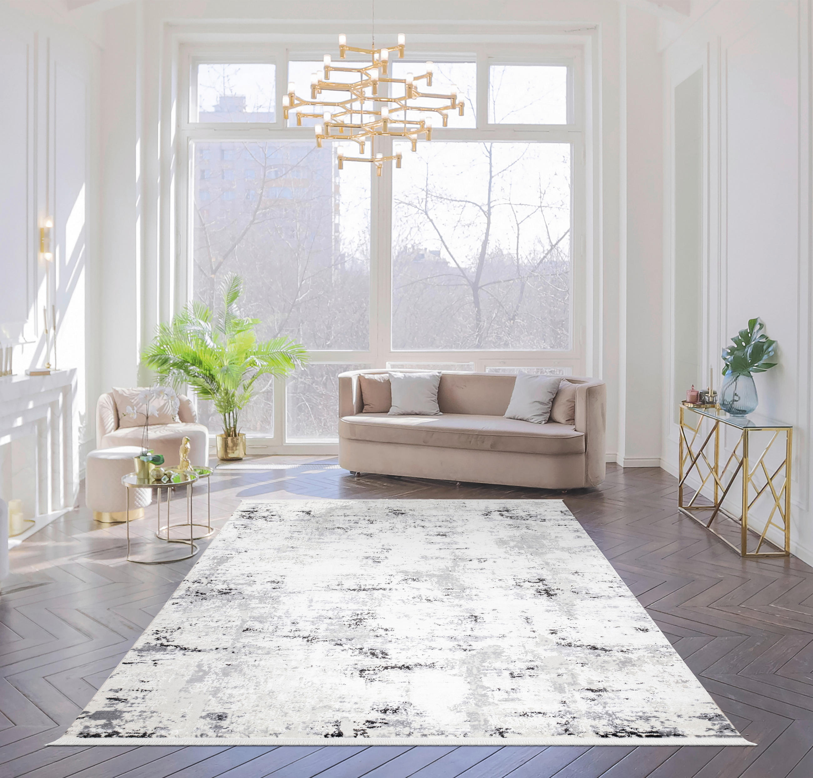 VINTAGE-TEPPICH 160/230 cm Lotus Grau, Schwarz, Weiß, Beige  - Beige/Schwarz, LIFESTYLE, Textil (160/230cm) - Novel