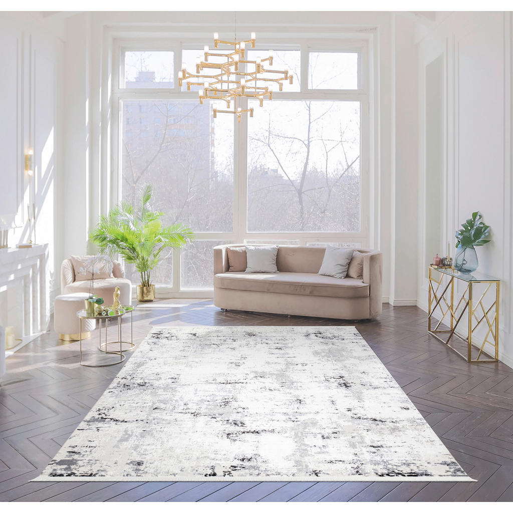 Thumbnail - Novel Läufer Lotus, Grau, Schwarz, Weiß, Beige, Textil, Abstraktes, rechteckig, 80x300 cm, Teppiche & Böden, Teppiche, V...