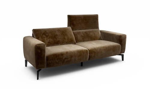 2,5-SITZER Samt Braun  - Schwarz/Braun, Design, Textil/Metall (220/86/86-94cm) - SENSOO
