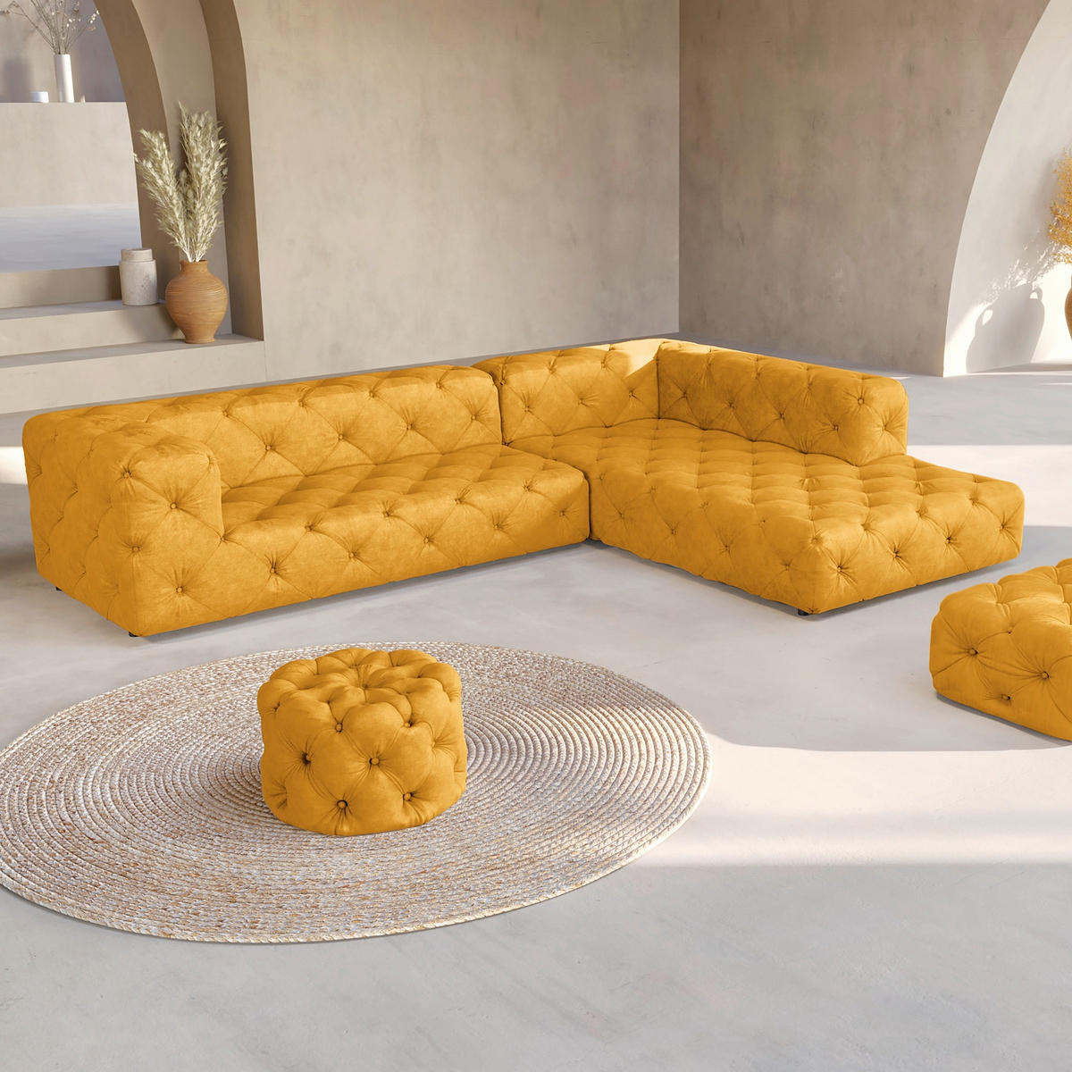 ECKSOFA Fresco in Mikrofaser Senfgelb  325/228 cm  - Senfgelb/Schwarz, Design, Kunststoff/Textil (325/228cm) - P & B