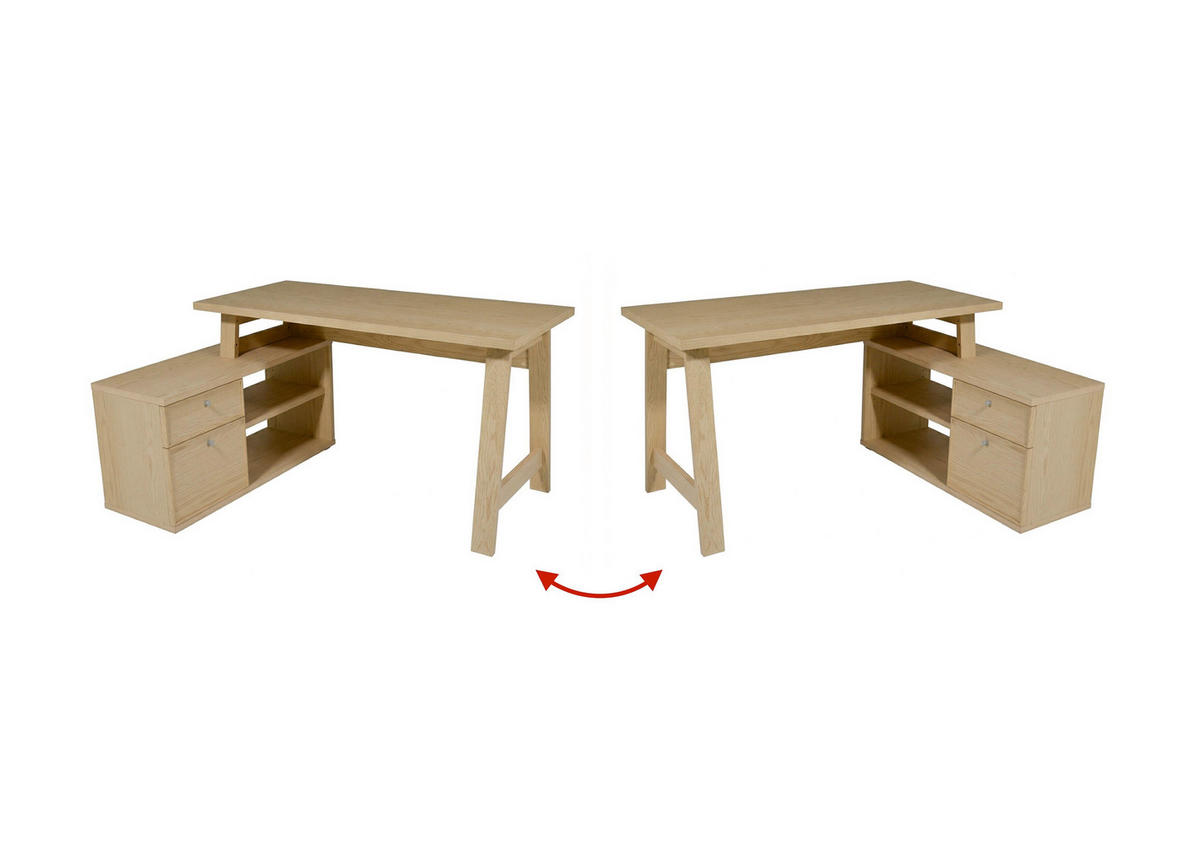 ECKSCHREIBTISCH  Eichefarben Kabeldurchlass, Stauraum, seitenverkehrt montierbar  - Eichefarben/Silberfarben, KONVENTIONELL, Holzwerkstoff/Metall (150/75/105cm) - MID.YOU