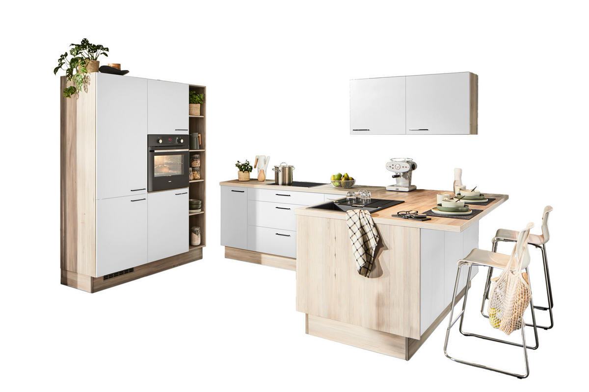 ECKKÜCHE  in Weiß  - Schwarz/Weiß, Design, Holzwerkstoff/Metall (150/280/192cm) - Xora