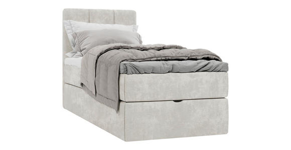 BOXBETT 90/200 cm,  in Beige, Matratze, gepolstertes Kopfteil, Bettkasten, Topper, H3 = fest  - Beige/Schwarz, Design, Holzwerkstoff/Kunststoff (90/200cm) - Esposa