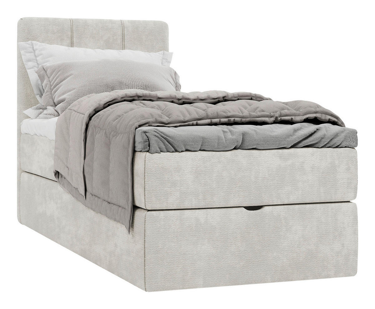 BOXBETT 90/200 cm,  in Beige, Matratze, gepolstertes Kopfteil, Bettkasten, Topper, H3 = fest  - Beige/Schwarz, Design, Holzwerkstoff/Kunststoff (90/200cm) - Esposa