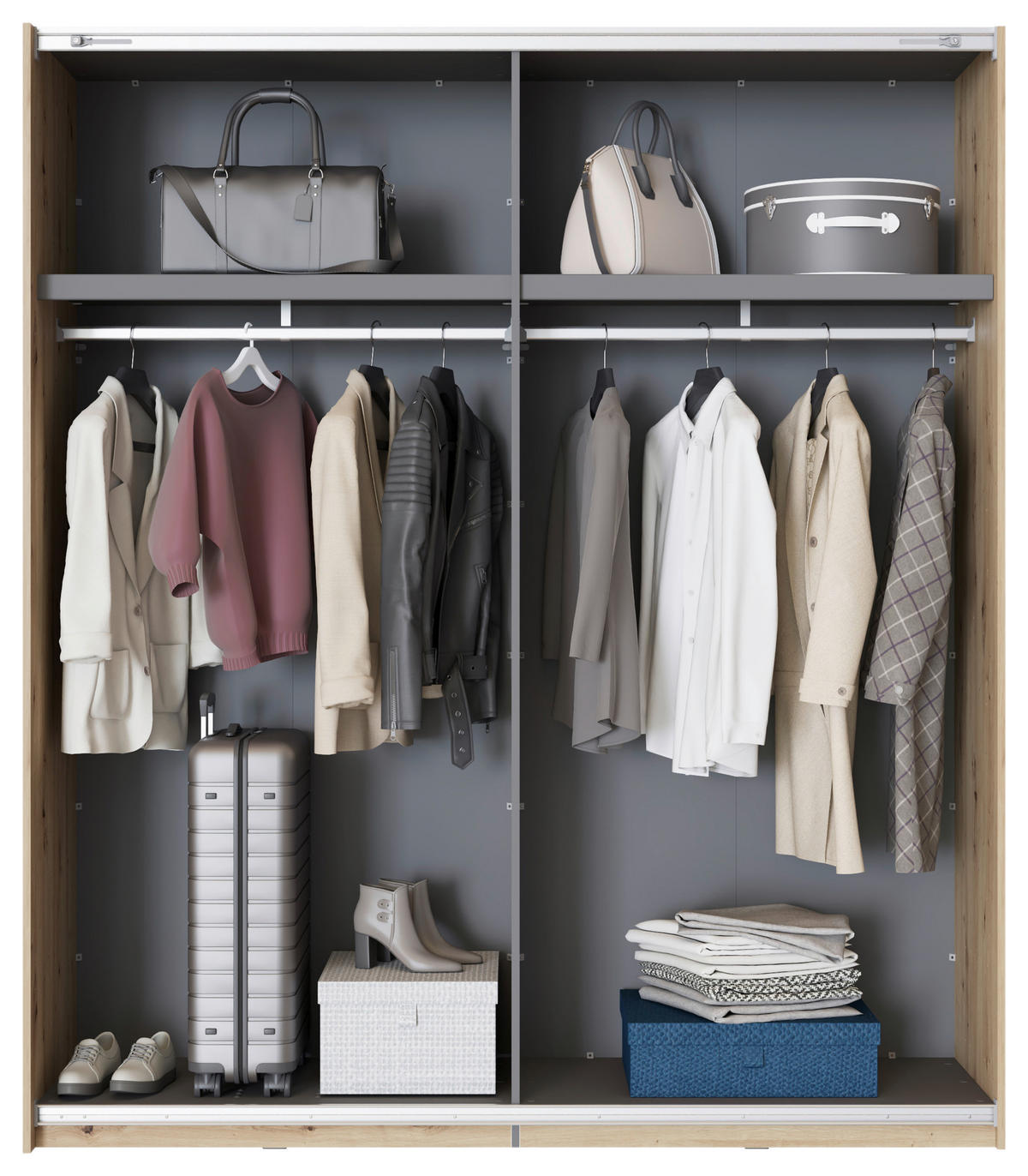 SKRIŇA S POS. DVER. – HOR.VED, dub artisan, 195/217,5/61 cm - čierna/dub artisan, Basics, kov/kompozitné drevo (195/217,5/61cm) - Xora