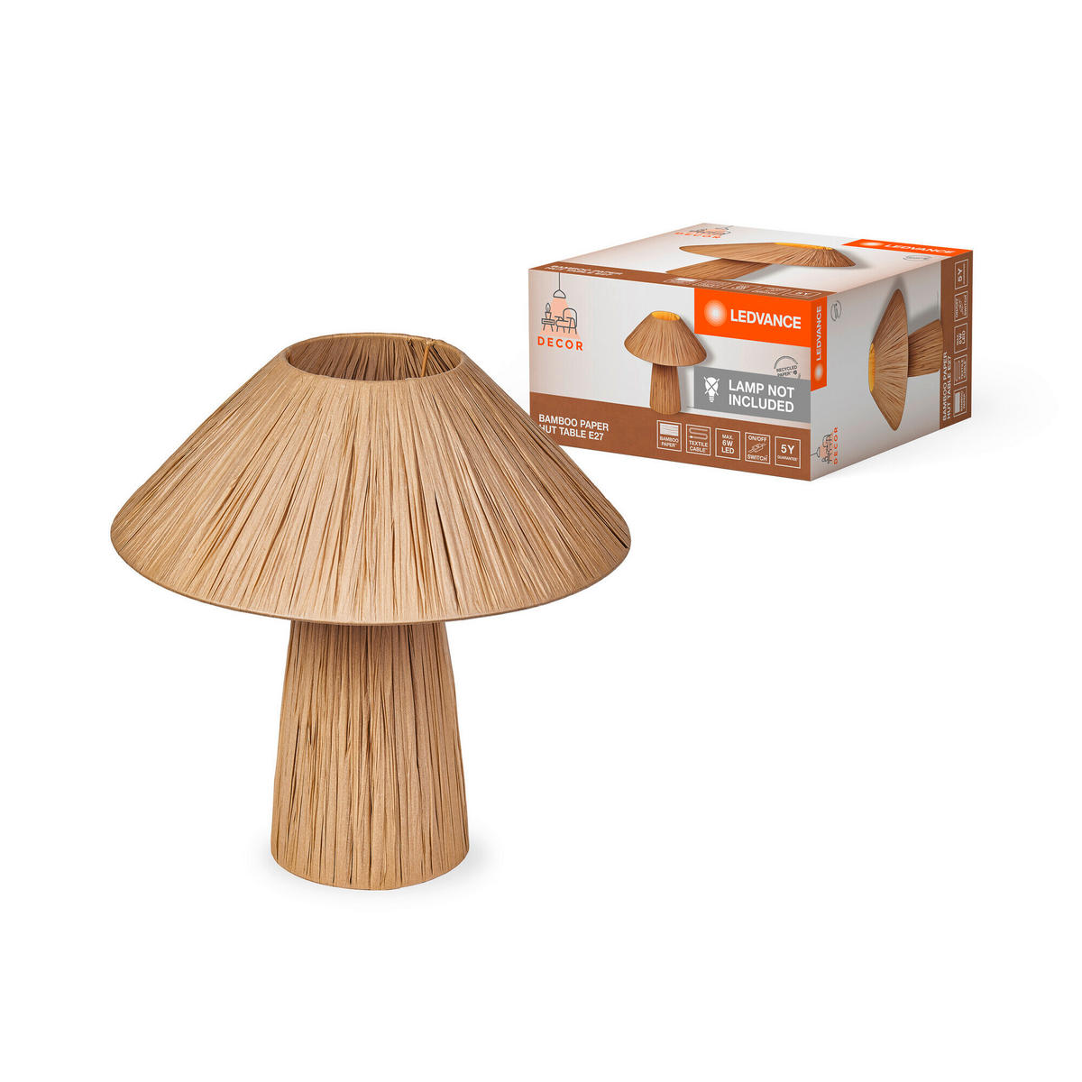 TISCHLEUCHTE 40/40,5 cm   - Braun, Natur, Naturmaterialien/Metall (40/40,5cm) - Ledvance