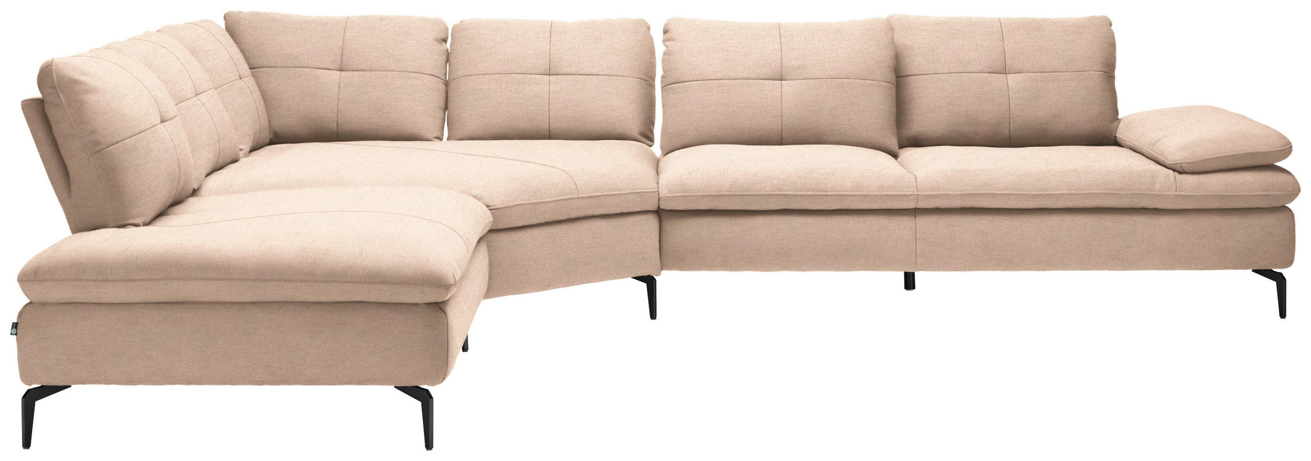 ECKSOFA in Flachgewebe Hellbraun  - Hellbraun/Schwarz, Design, Textil/Metall (271/344cm) - Chilliano