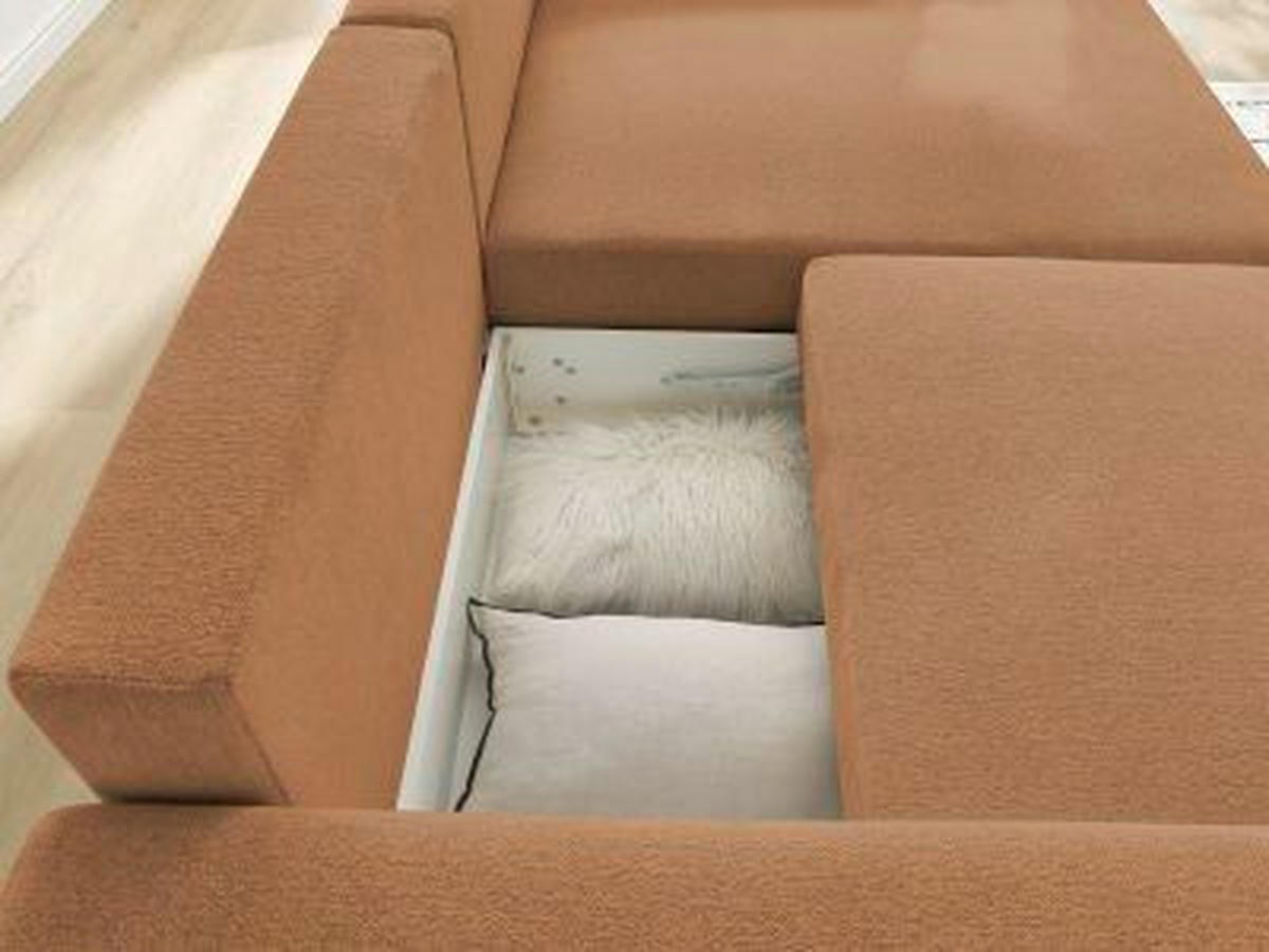 ECKSOFA Ottomane rechts  ATILLA Orange Flachgewebe  - Schwarz/Orange, MODERN, Kunststoff/Textil (244/149cm)
