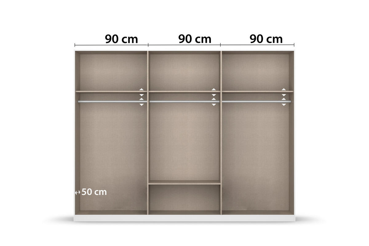 KLEIDERSCHRANK 271/210/54 cm 6-türig Weiß, Eiche Artisan  - Weiß/Eiche Artisan, Basics, Holzwerkstoff/Metall (271/210/54cm) - Rauch Möbel