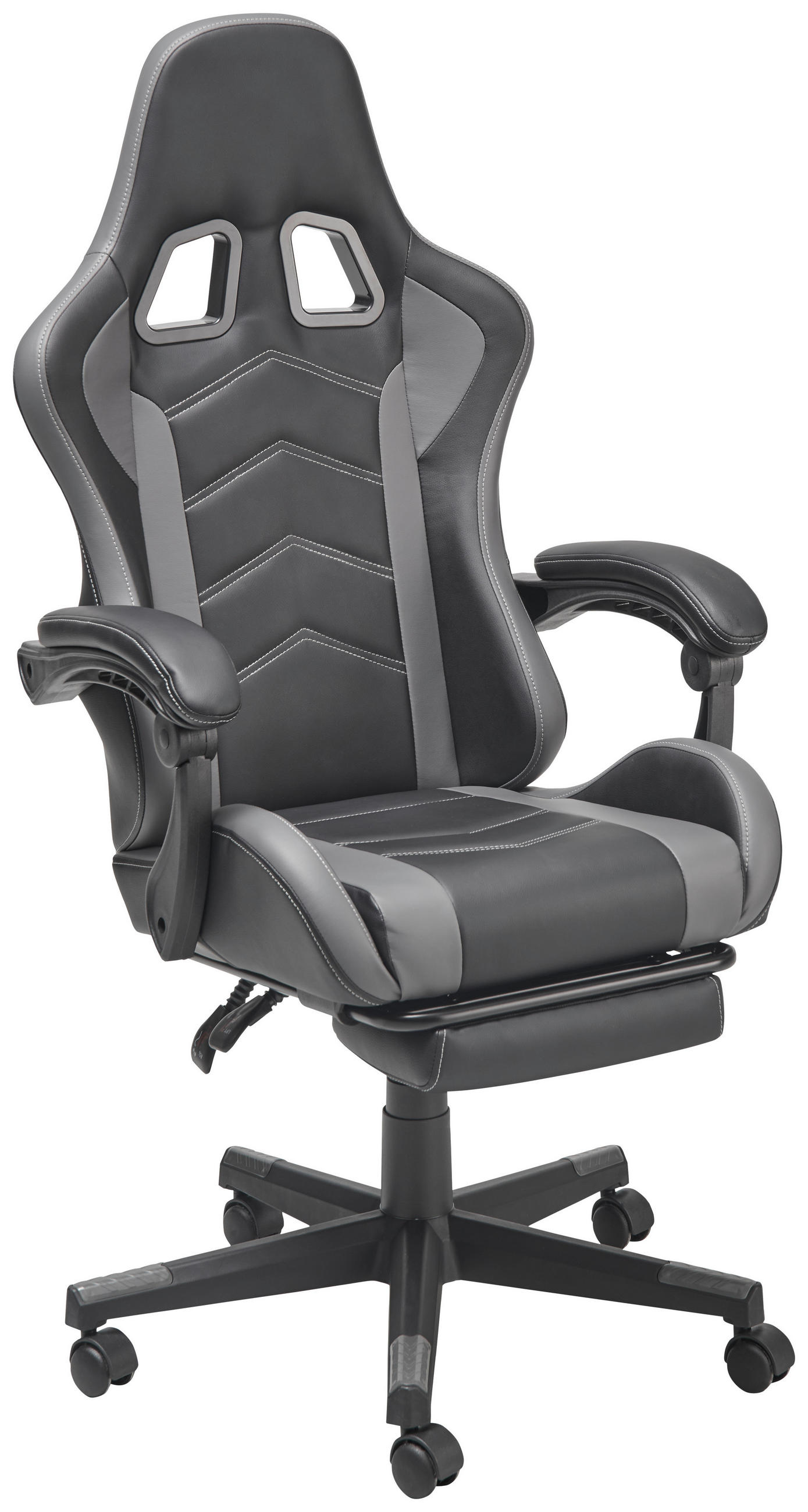GAMINGSTUHL  in Lederlook Grau, Schwarz  - Schwarz/Grau, LIFESTYLE, Kunststoff/Textil (64/124-134/70cm) - MID.YOU