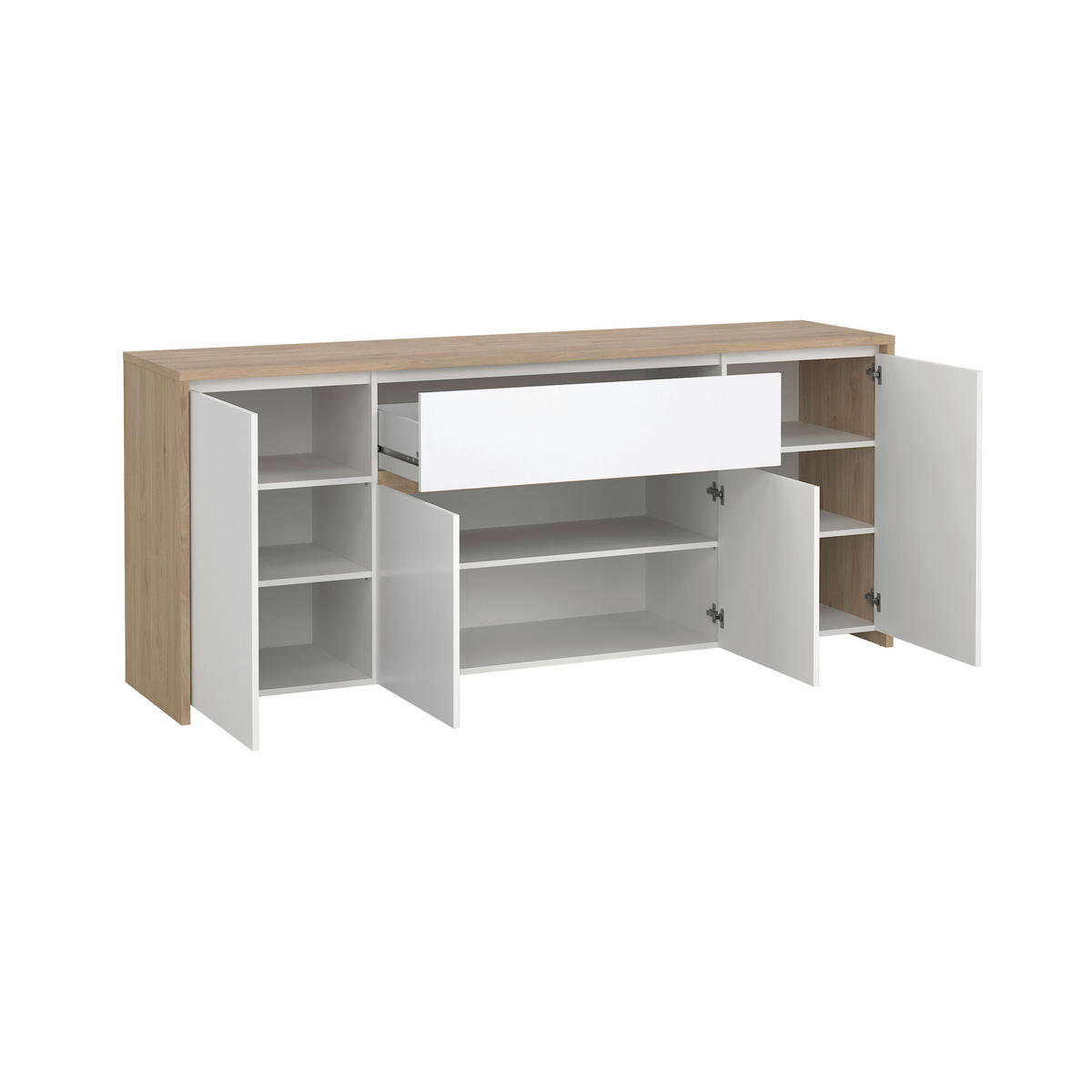 SIDEBOARD  in 197/84/48 cm  - Weiß Hochglanz/Eichefarben, KONVENTIONELL, Holzwerkstoff (197/84/48cm) - Boxxx