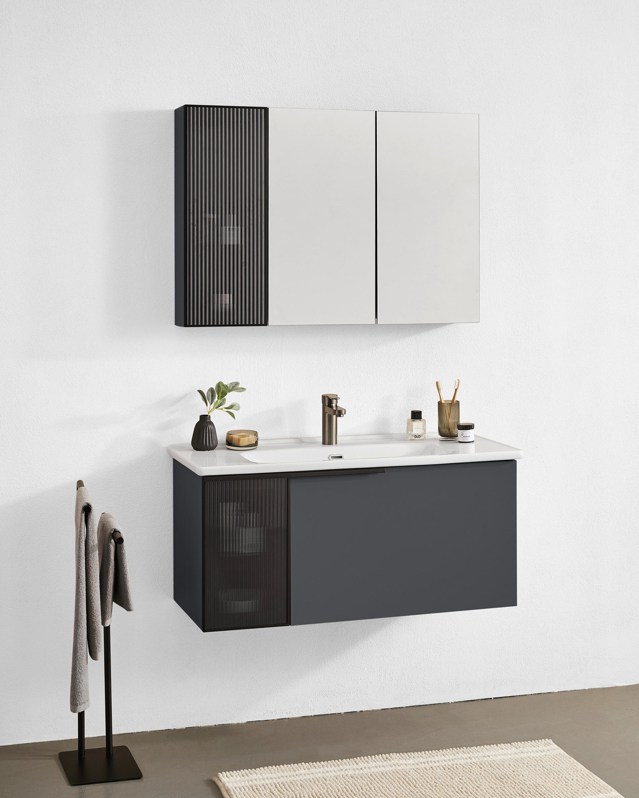 BADEZIMMER 3-teilig  in  - Weiß Hochglanz/Anthrazit, MODERN, Glas/Keramik (100/114/45cm) - MID.YOU