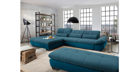 ECKSOFA in Mikrofaser Dunkelblau  - Schwarz/Dunkelblau, Design, Textil/Metall (204/341cm) - Xora