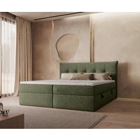 BOXBETT 160/200 cm,  in Olivgrün, gepolstertes Kopfteil, Bettkasten, Topper, Matratzen, H3 = fest  - Schwarz/Olivgrün, MODERN, Holz/Holzwerkstoff (160/200cm) - Boxxx