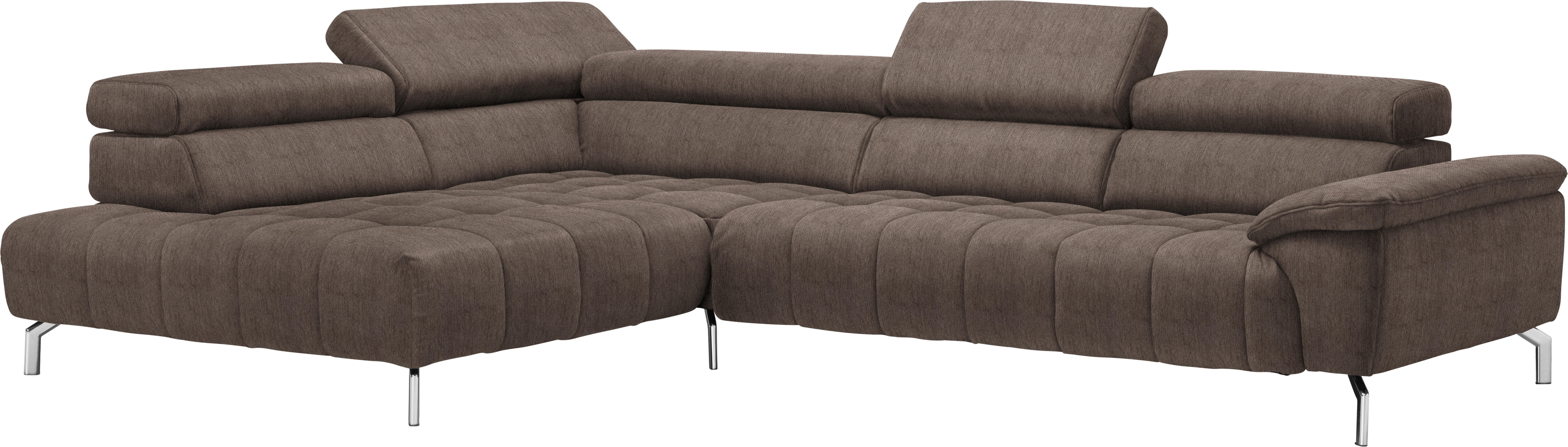 ECKSOFA in Chenille Braun  - Chromfarben/Braun, Design, Textil/Metall (222/323cm) - Beldomo Style