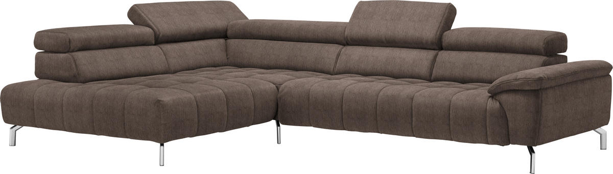 ECKSOFA in Chenille Braun  - Chromfarben/Braun, Design, Textil/Metall (222/323cm) - Beldomo Style