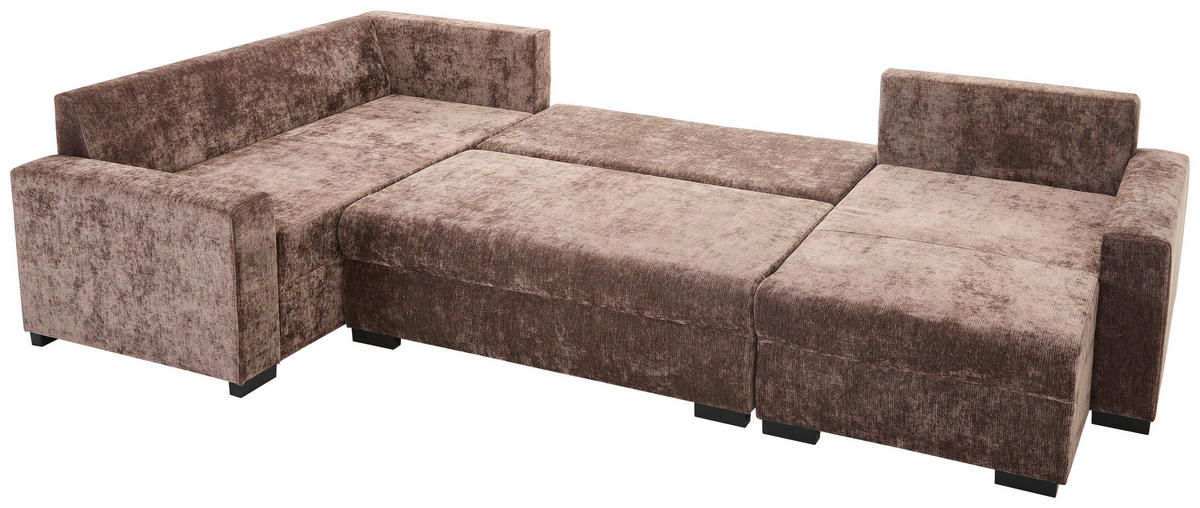 WOHNLANDSCHAFT Dunkelbraun Chenille  - Dunkelbraun/Schwarz, KONVENTIONELL, Kunststoff/Textil (183/311/140cm) - Ti'me