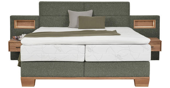 BOXSPRINGBETT 160/200 cm in Eichefarben, Dunkelgrün - Dunkelgrün/Eichefarben, Natur, Holz/Textil (160/200cm) - Valnatura
