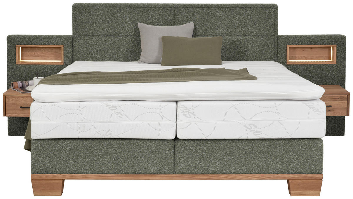 BOXSPRINGBETT 180/200 cm  in Eichefarben, Dunkelgrün  - Dunkelgrün/Eichefarben, Natur, Holz/Textil (180/200cm) - Valnatura