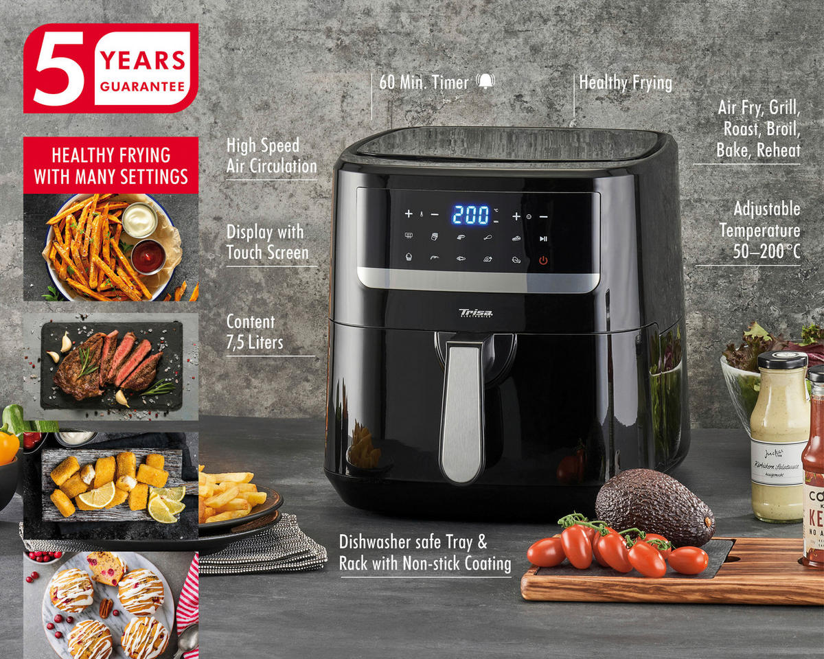 HEIßLUFTFRITTEUSE 7,5 L  - Schwarz, KONVENTIONELL, Kunststoff (38,3/32,2/32,7cm) - Trisa Electronics