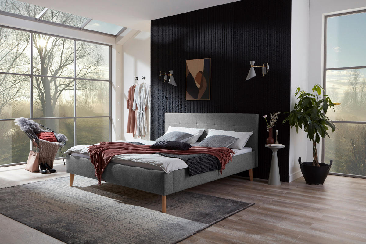 POLSTERBETT Grau 180/200 cm  - Eichefarben/Grau, Basics, Holz/Textil (180/200cm) - Boxxx