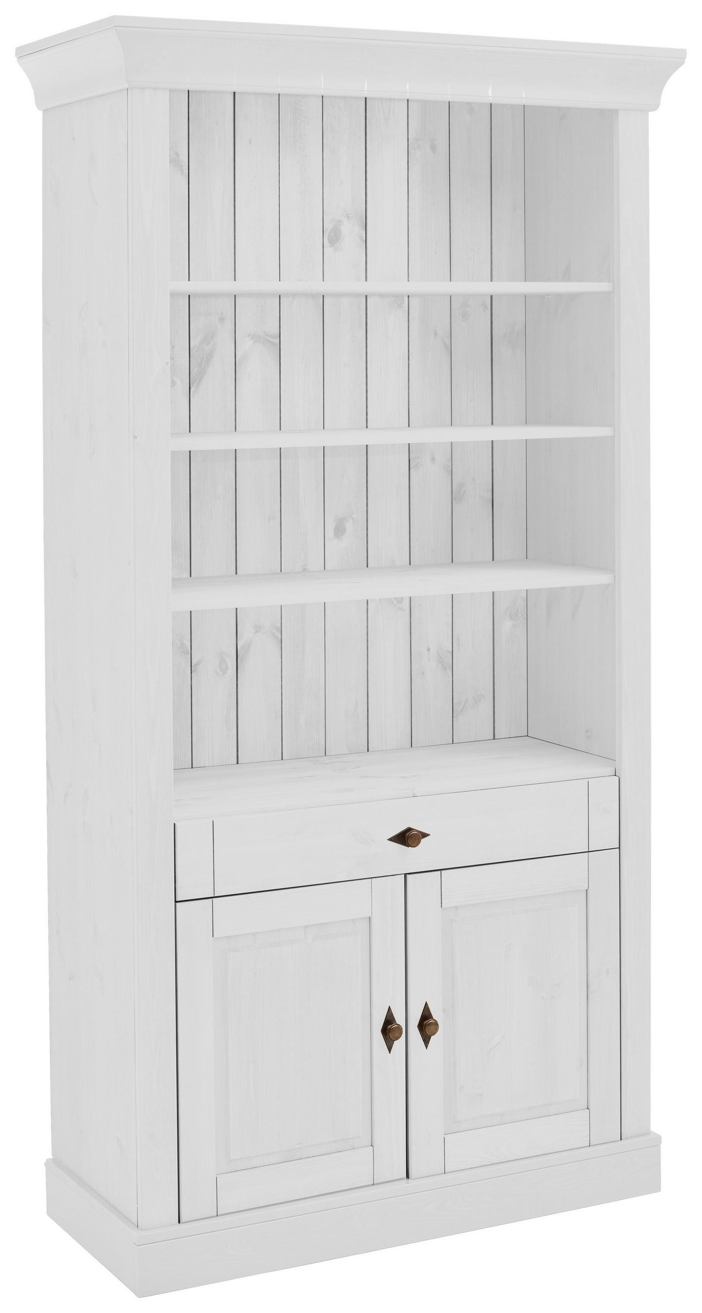 REGAL Kiefer massiv Weiß  - Weiß/Kupferfarben, ROMANTIK / LANDHAUS, Holz/Metall (108/202/45cm) - Boxxx