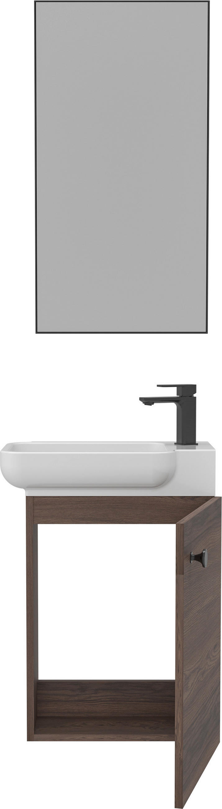 GÄSTEBAD 55 cm  - Weiß Hochglanz/Walnussfarben, MODERN, Keramik/Holzwerkstoff (55cm) - MID.YOU