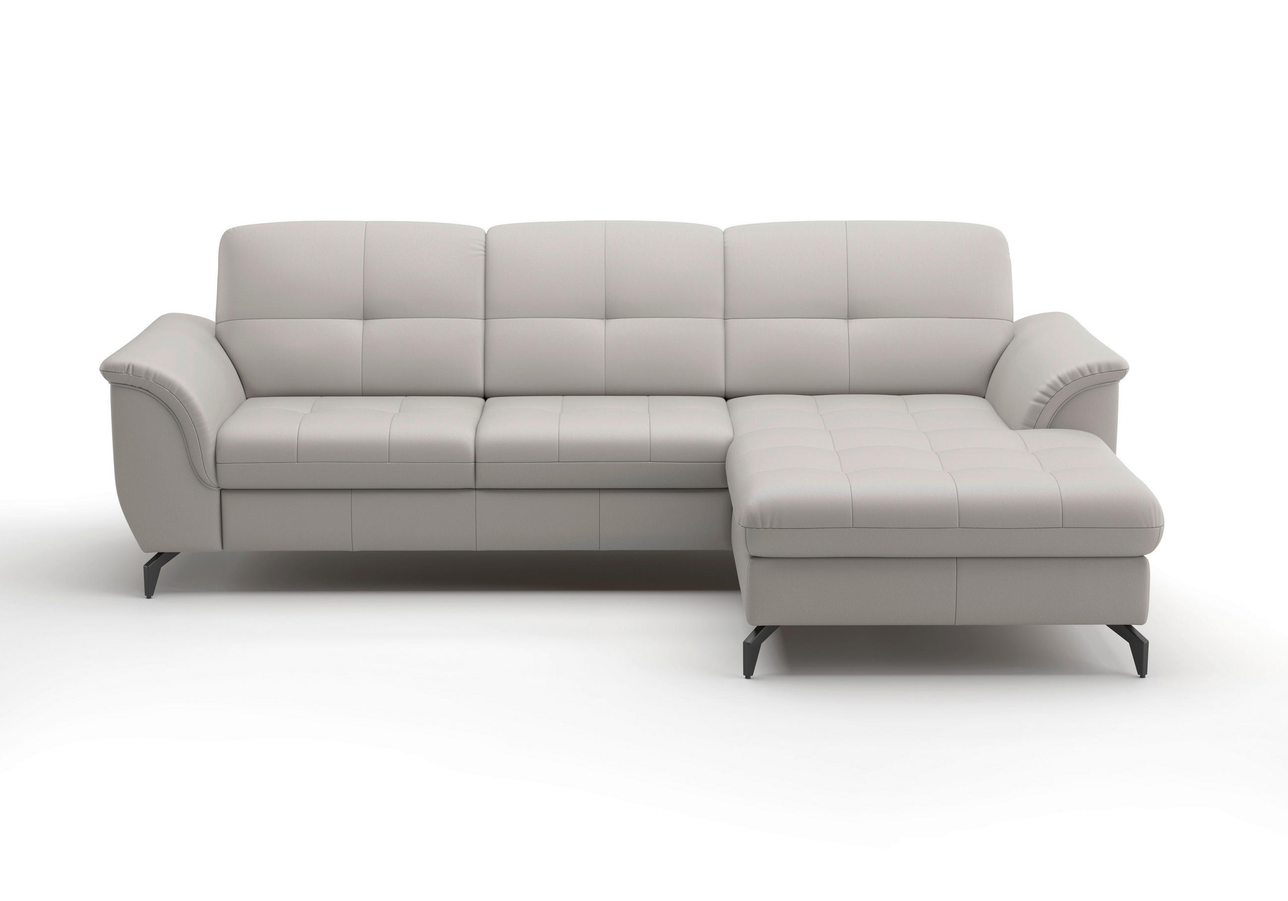 ECKSOFA in Echtleder Hellgrau  262/164 cm  - Hellgrau/Schwarz, MODERN, Leder/Metall (262/164cm) - Sit & More