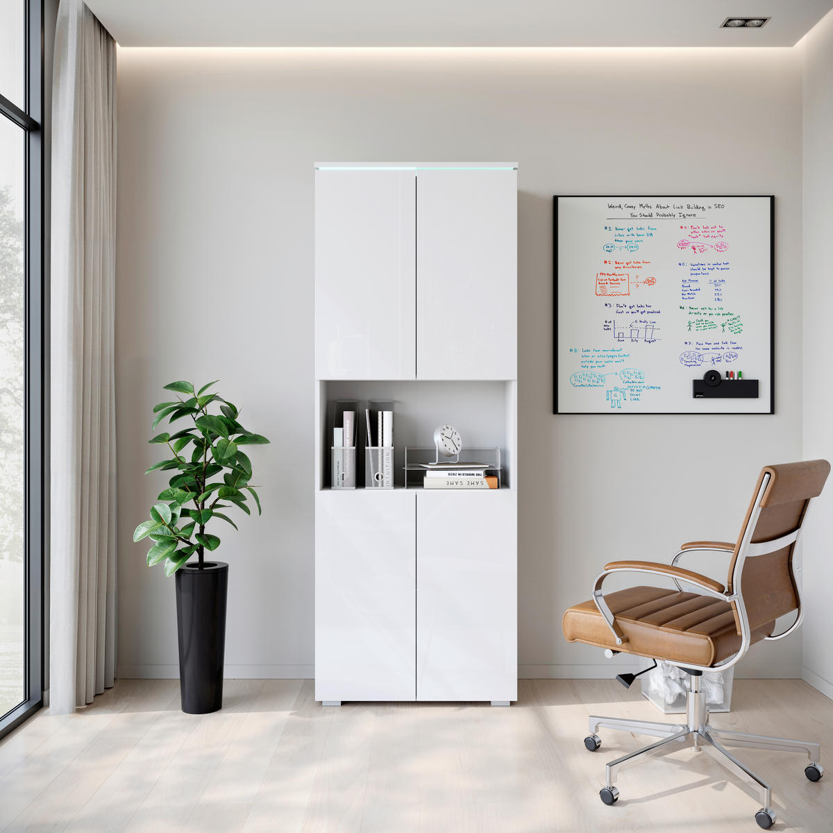 AKTENSCHRANK 68/181,9/33 cm  - Weiß Hochglanz/Weiß, Design, Holzwerkstoff (68/181,9/33cm) - Livetastic