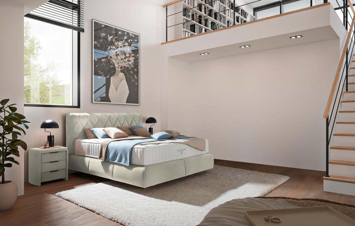 BOXSPRINGBETT 180/200 cm  in Elfenbein  - Elfenbein/Schwarz, Design, Kunststoff/Textil (180/200cm) - Johann Jakob