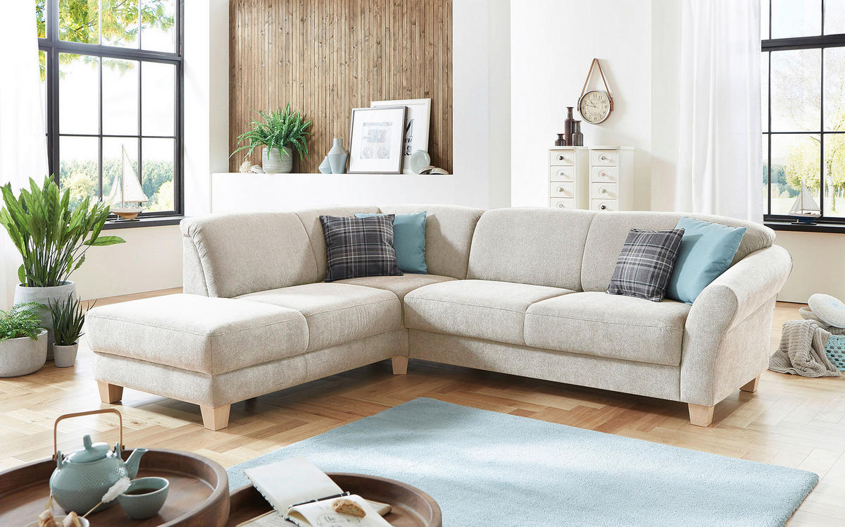ECKSOFA Flachgewebe Creme  - Creme/Naturfarben, Konventionell, Holz/Textil (212/257cm) - Sit & More