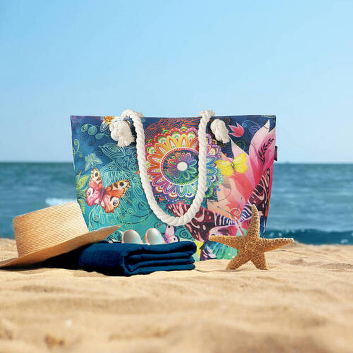 STRANDTASCHE - Blau/Petrol, Trend, Textil (43/60cm)