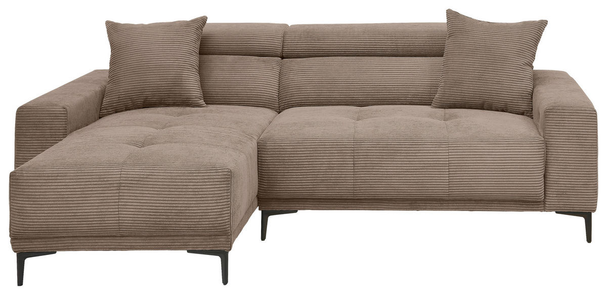 ECKSOFA Cord Graubraun  - Graubraun/Schwarz, Basics, Textil/Metall (183/250cm) - Livetastic