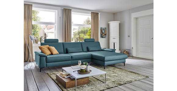 ECKSOFA in Echtleder Blau 334/176 cm - Blau/Schwarz, Design, Leder/Metall (334/176cm) - Dieter Knoll