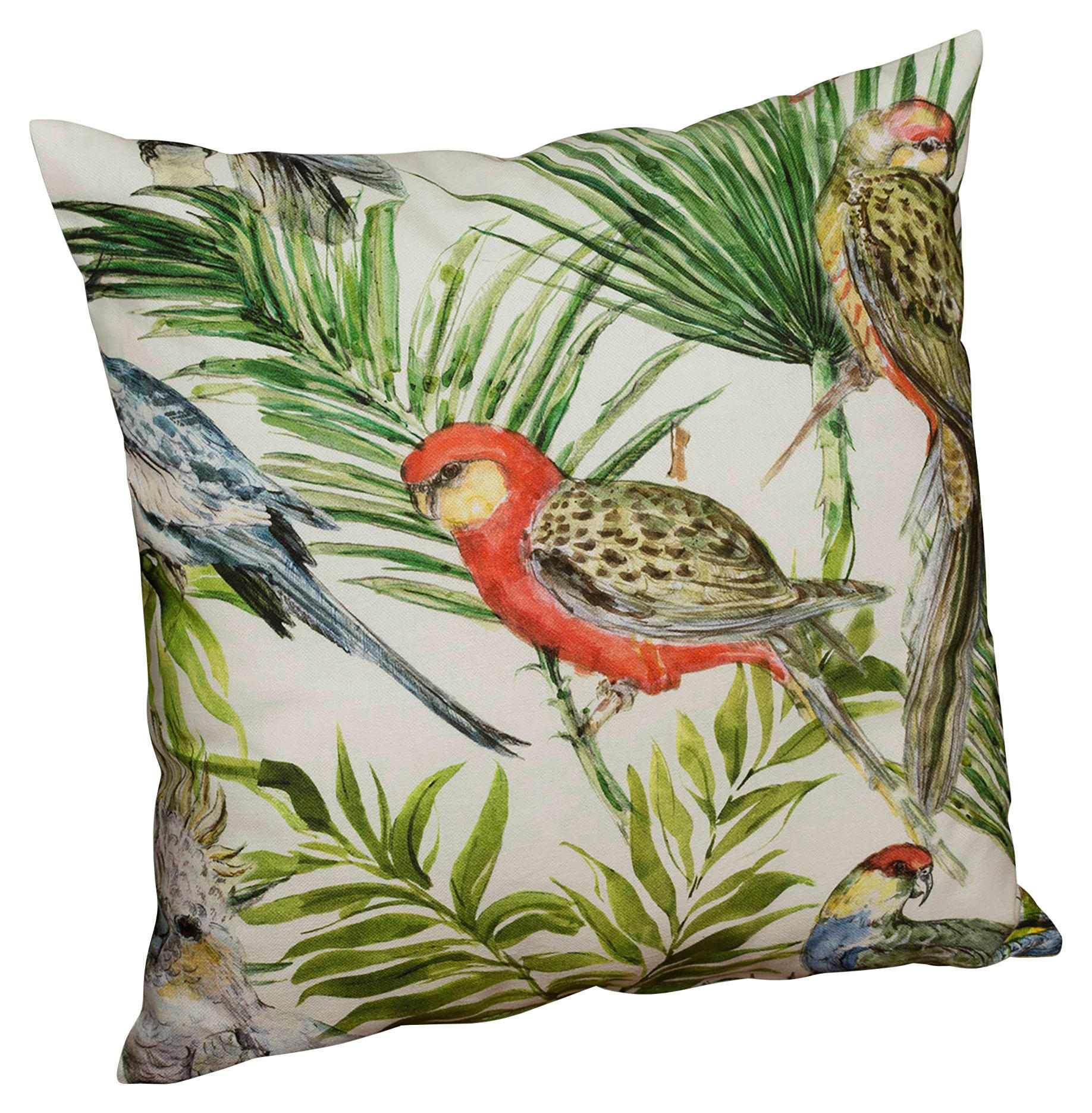 OUTDOOR-KISSEN in Grün, Beige Vogel 40/40 cm  - Beige/Grün, Design, Textil (40/40cm)