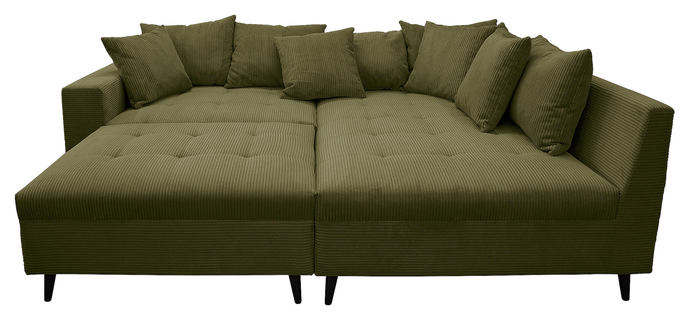 Ecksofa inkl. Hocker in Cord Olivgrün  247/174 cm  - Schwarz/Olivgrün, Design, Holz/Textil (247/174cm) - MID.YOU