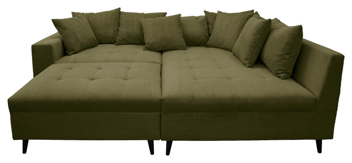 Ecksofa inkl. Hocker tekstil  maslinasto zelena   - maslinasto zelena/crna, Design, tekstil/drvo (247/174cm) - MID.YOU