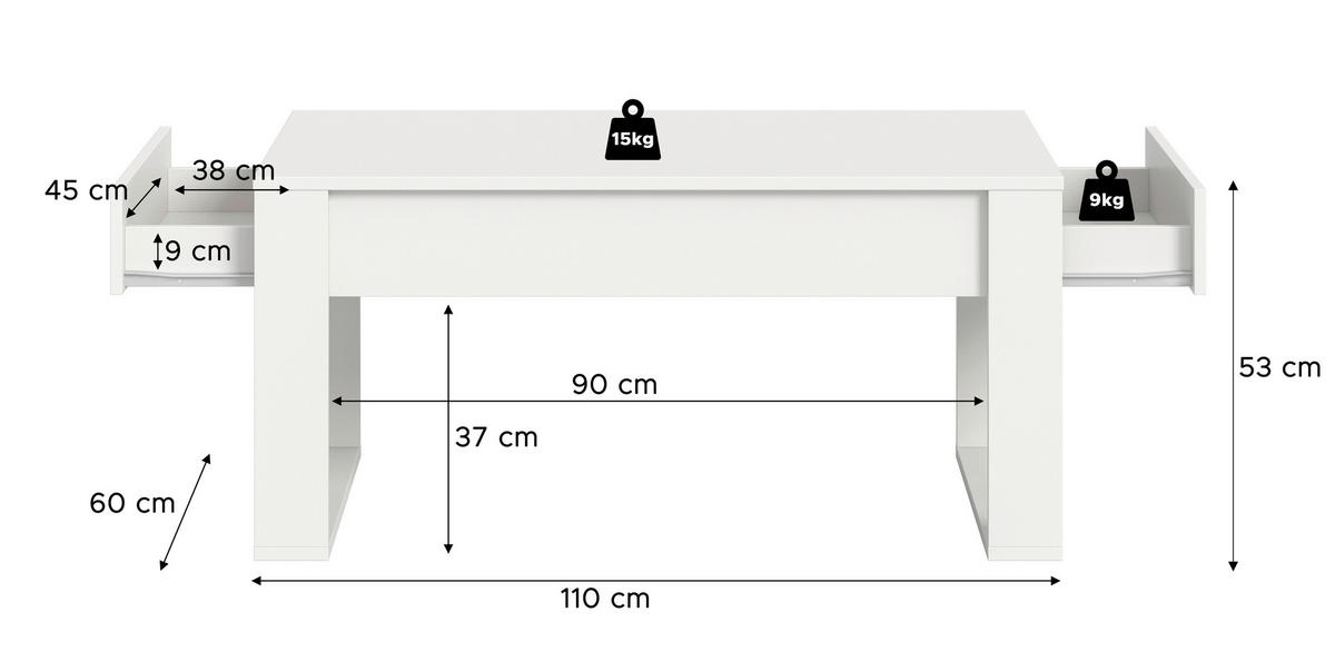COUCHTISCH Holzwerkstoff  - Weiss, Design, Holzwerkstoff (110/52/60cm) - Livetastic