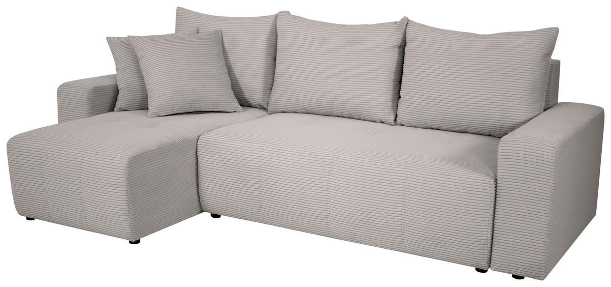 ECKSOFA in Cord Hellgrau  - Hellgrau/Schwarz, Design, Kunststoff/Textil (248/146cm) - MID.YOU