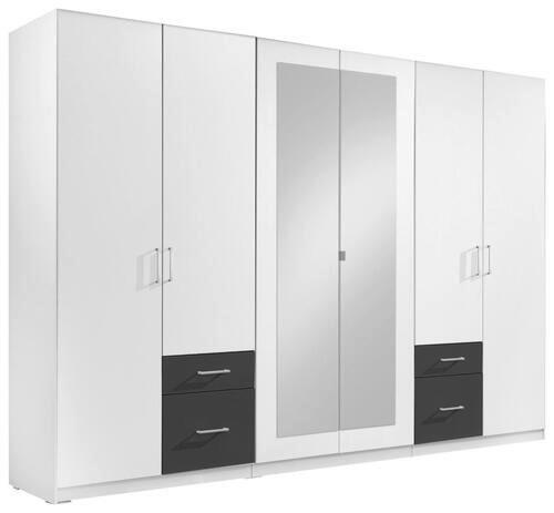 DREHTÜRENSCHRANK 270/210/58 cm 6-türig Graphitfarben, Weiß  - Silberfarben/Graphitfarben, Design, Glas/Holzwerkstoff (270/210/58cm) - MID.YOU