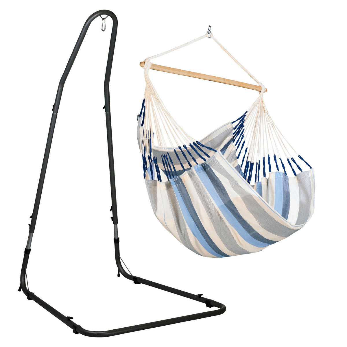 HÄNGESESSEL comfort outdoor 110/160/180 cm  - Weiß/Dunkelblau, KONVENTIONELL, Holz/Textil (110/160/180cm) - La Siesta